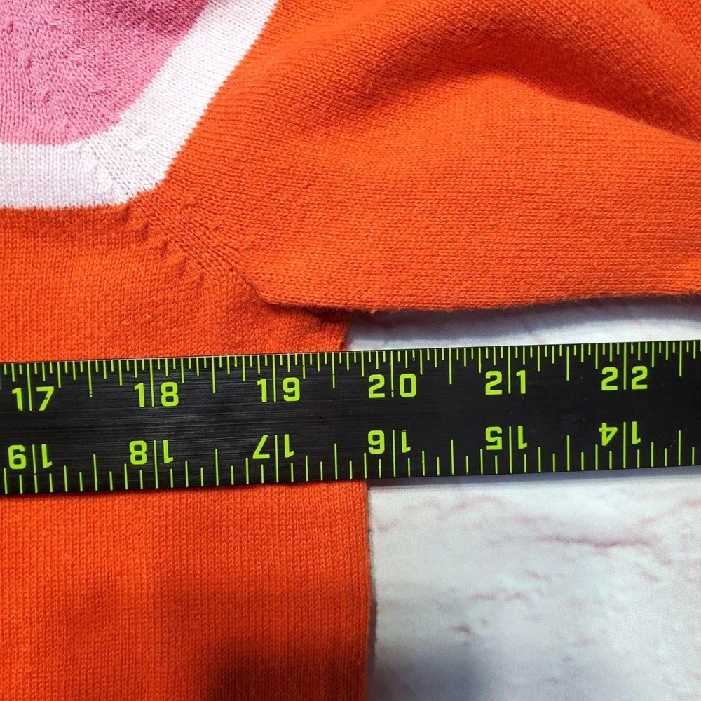 Cabi Striped Sweater Women XS Orange Pink Hi-Low Preppy Coastal Chic Spring Mod - Picture 5 of 10